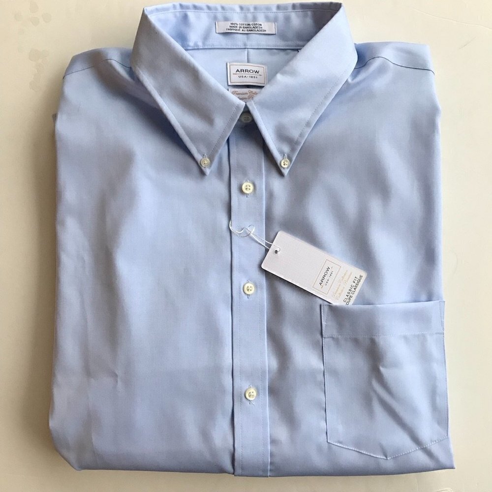 ARROW Men's NWT light blue long sleeve dress shirt. non-iron sz 18  34/35